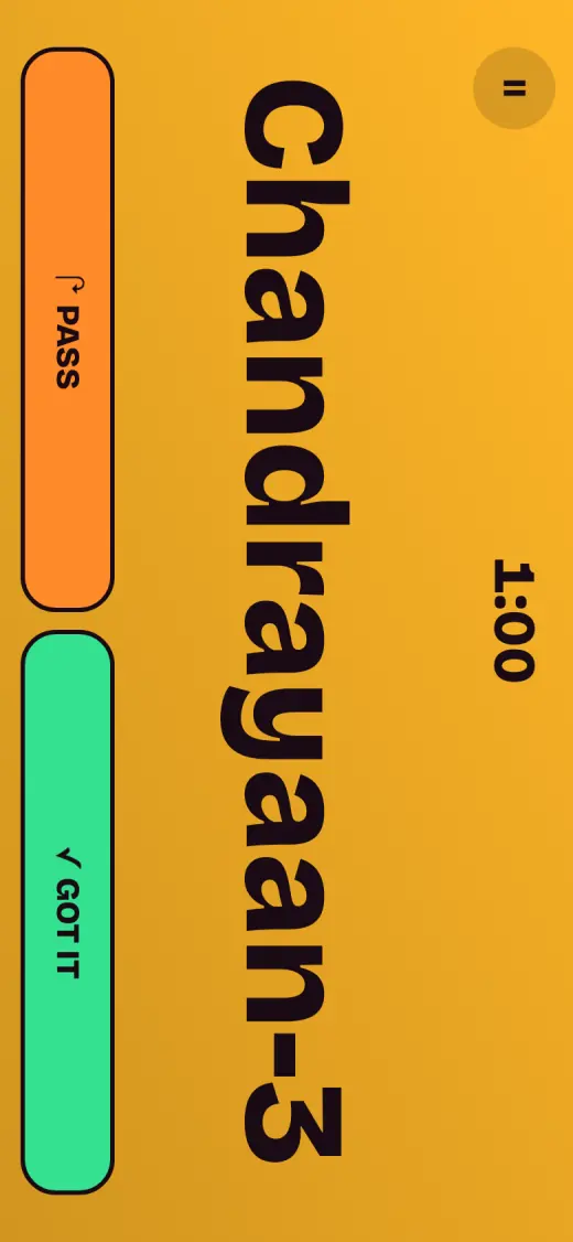 Sar Pe Phone card reading Chandrayaan-3, with Pass and Got it buttons
